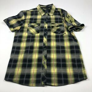 Billabong Medium EUC Gray Yellow Mens Button Front Short Sleeve Casual Shirt